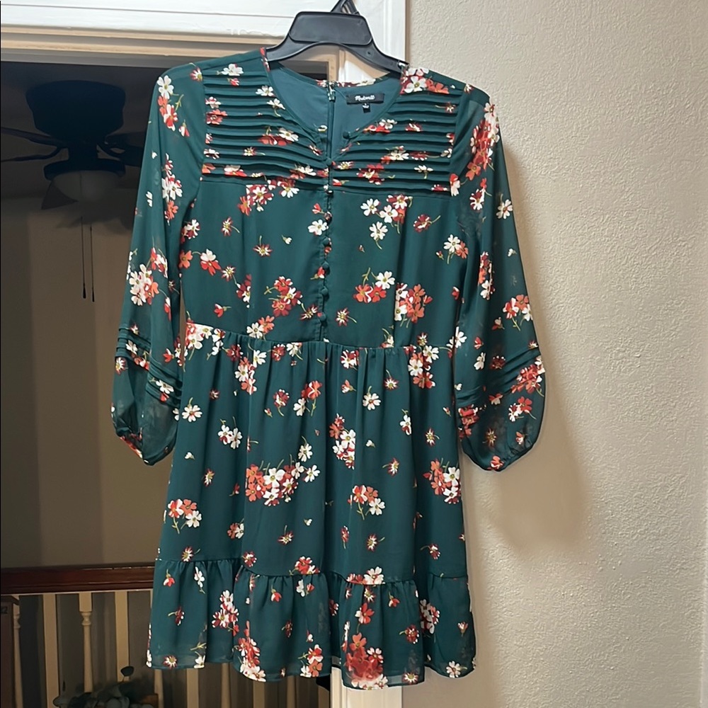 Madewell Green Floral Mini Dress